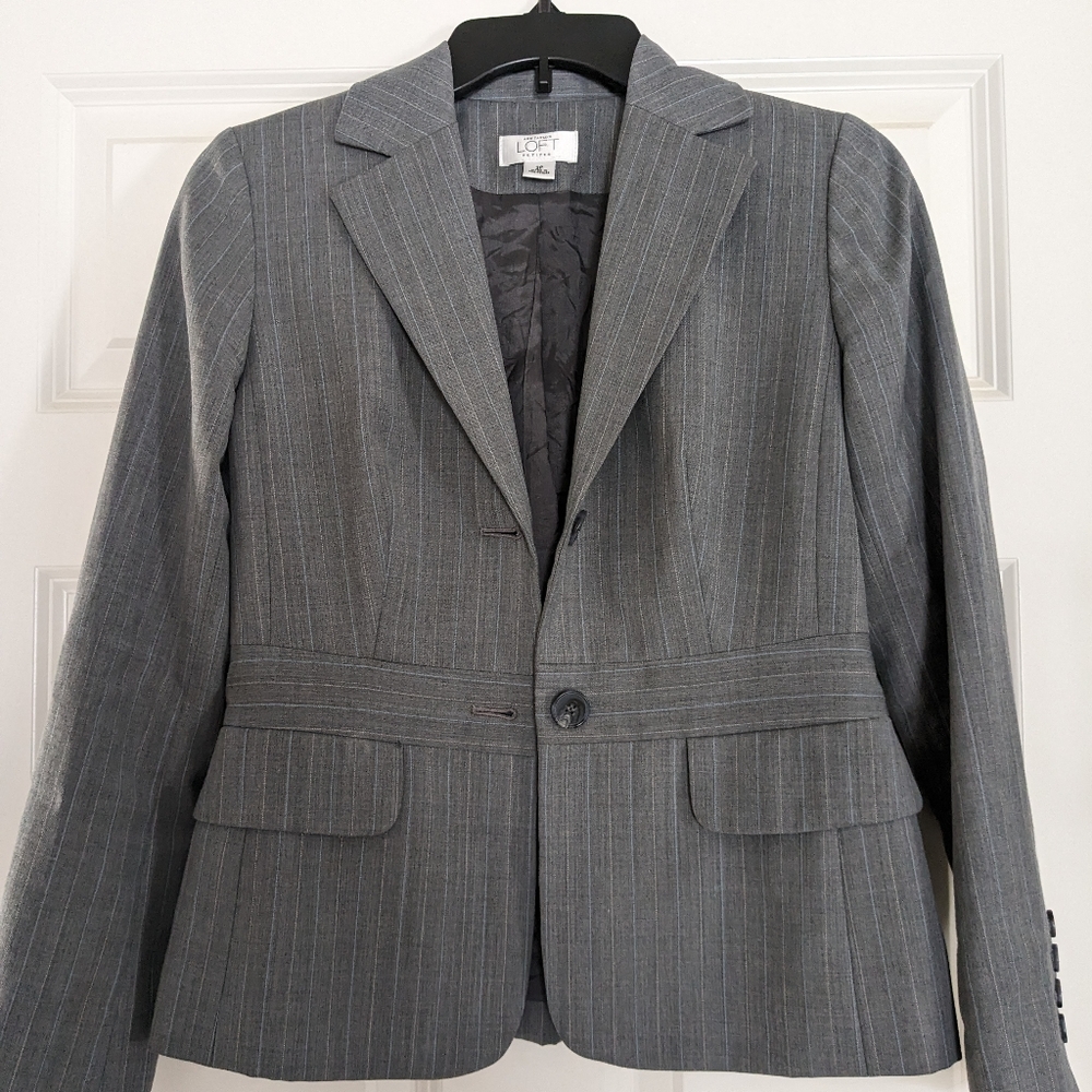 LOFT Blazer Gray with Blue Pinstripes 2P